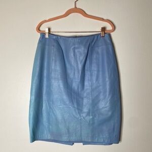 WHITE HOUSE BLACK MARKER Baby Blue 100% Leather Pencil Skirt Size 8